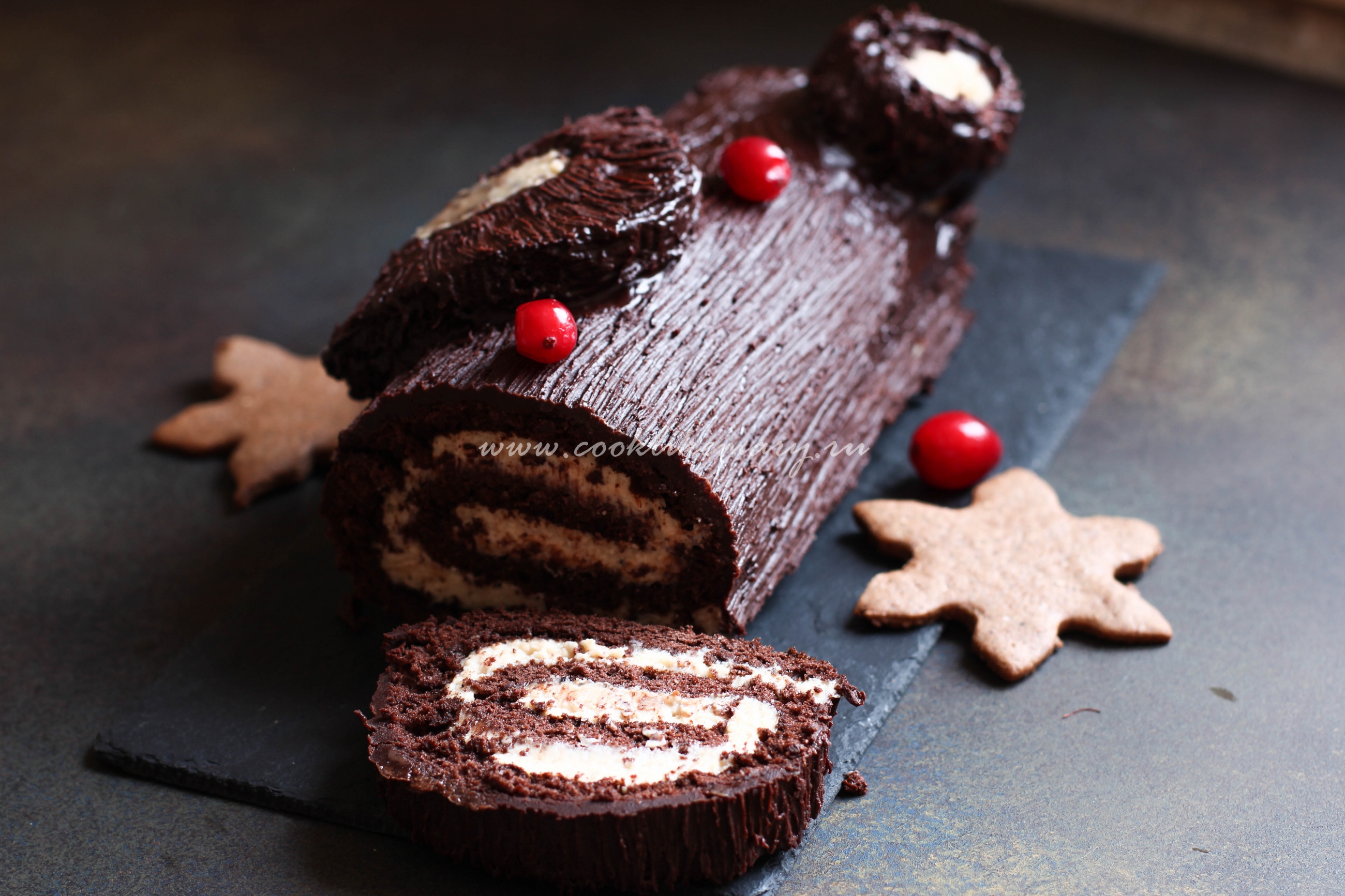 «Рождественское полено» (торт-рулет) — рецепт с фото пошагово
