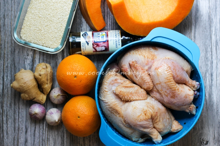 Ингредиенты по рецепту тыквы с курицей запеченной в духовке