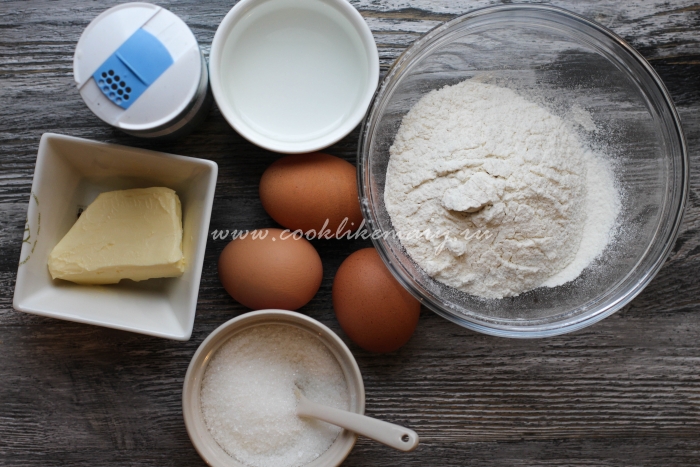 Ингредиенты для заварных пирожных с творожным кремом